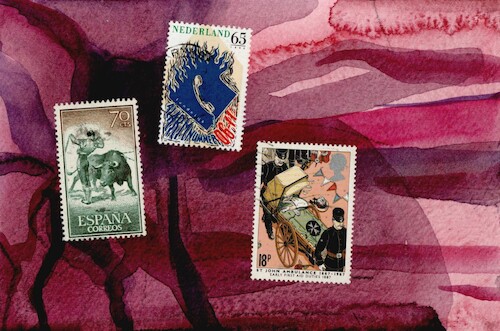 Cartoon: Black humor. Incident (medium) by Kestutis tagged black,humor,incident,bull,toreador,briefmarke,post,kestutis,lithuania,art,kunst,dadapostcard,stamps