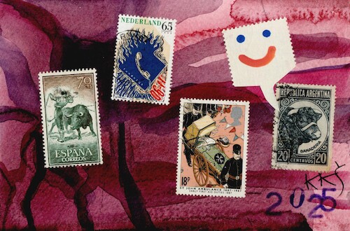 Cartoon: Black humor. Incident (medium) by Kestutis tagged black,humor,incident,bull,toreador,briefmarke,post,kestutis,lithuania,art,kunst,dadapostcard,stamps