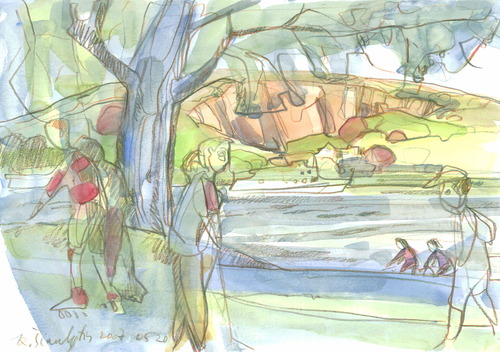 Cartoon: Bonn. Rhein (medium) by Kestutis tagged sketch,siaulytis,kestutis,watercolor,aquarell,deutschland,germany,rhein,bonn