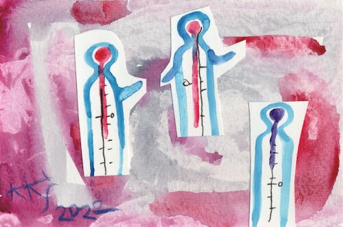 Cartoon: Different temperaments (medium) by Kestutis tagged art,kunst,dada,postcard,minicartoon,thermometer,climate,change,kestutis,lithuania