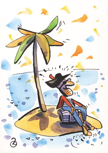 Cartoon: DILIGENT PIRATE (medium) by Kestutis tagged lithuania,siaulytis,kestutis,island,comic,strip,desert,pirate,diligent,hat,adventure