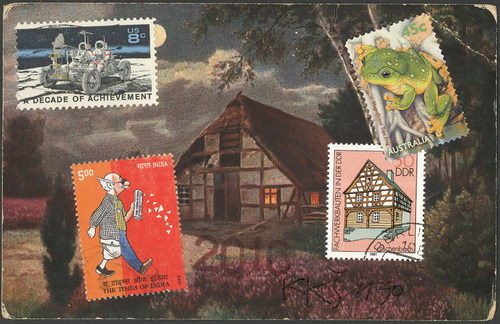 Cartoon: Full Moon. Walk in the moonlight (medium) by Kestutis tagged dada,postcard,kestutis,lithuania,moon,postage,stamps,comic