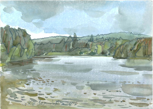 Cartoon: Lithuanian lakes (medium) by Kestutis tagged lithuania,lakes,sketch,watercolor,summer,nature,kestutis