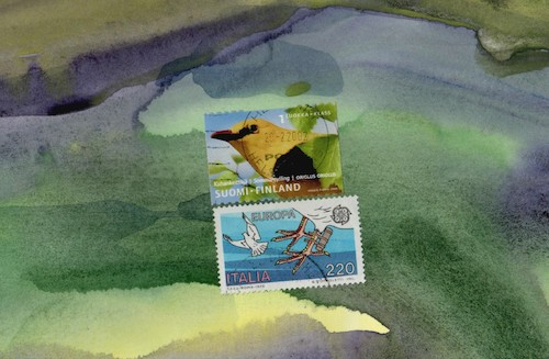 Cartoon: Loriot (medium) by Kestutis tagged loriot,bird,cartoonist,postage,stamp,briefmarke,kestutis,lithuania,postcard,art,kunst
