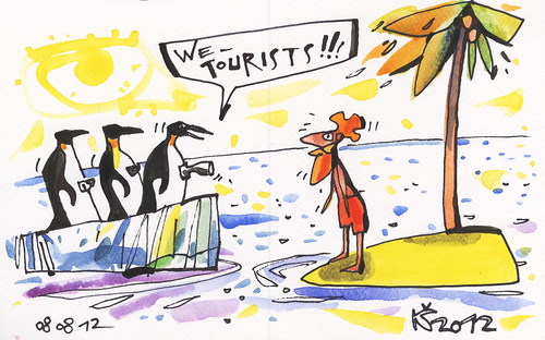 Cartoon: OLYMPIC ISLAND. Gymnastics (medium) by Kestutis tagged athletics,insel,comics,comic,penguin,palm,ocean,lithuania,siaulytis,kestutis,desert,sport,tourists,summer,2012,london,island,olympic,vogel,bird,gymnastics,strip,iceberg