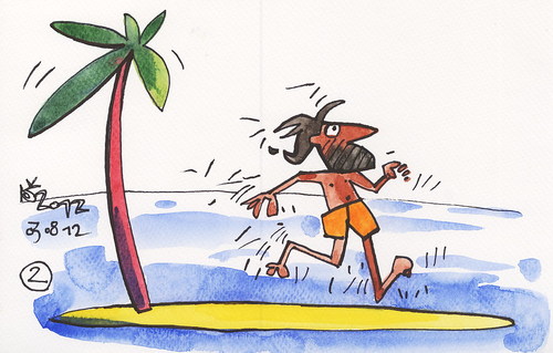 Cartoon: OLYMPIC ISLAND. Marathon (medium) by Kestutis tagged lithuania,siaulytis,kestutis,summer,2012,palm,ocean,strip,london,sport,greece,athletics,marathon,island,olympic,desert