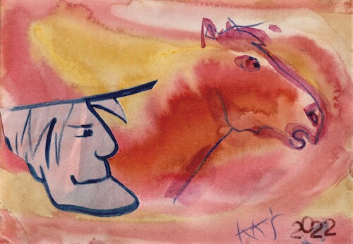 Cartoon: Painter Russell Western (medium) by Kestutis tagged dada,bigpostcard,postcard,cowboy,philately,kestutis,lithuania,horse,america,artist,western,art,kunst,painter