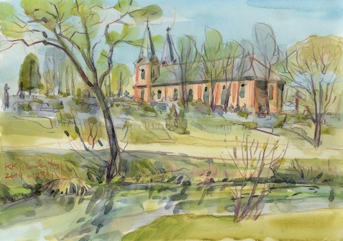 Cartoon: Plein air (medium) by Kestutis tagged pleinair,dove,kestutis,lithuania,spring,sketch,watercolor