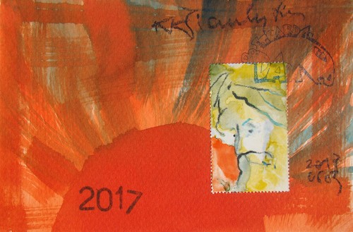 Cartoon: Self-portrait at sunset (medium) by Kestutis tagged portrait,sunset,dada,postcard,mail,art,kunst,kestutis,lithuania