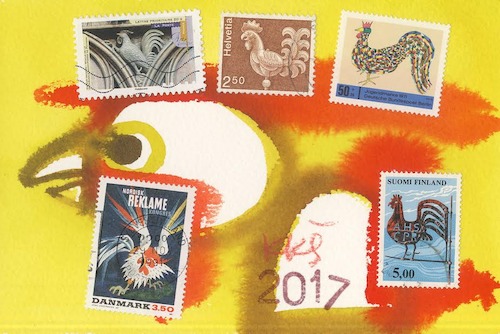 Cartoon: Rooster year (medium) by Kestutis tagged rooster,year,postcard,mail,art,dada,kestutis,lithuania