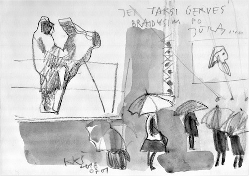 Cartoon: Sketch. Musical in the Rain (medium) by Kestutis tagged sketch,rain,music,kestutis,lithuania