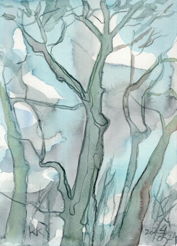 Cartoon: Spring. Park trees (medium) by Kestutis tagged spring,tree,aquarell,kestutis,lithuania,art,kunst,watercolor,sketch