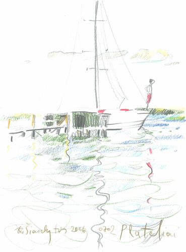 Cartoon: Summer at the Lake (medium) by Kestutis tagged lithuania,summer,lake,kestutis,swimming,sketch,watercolor