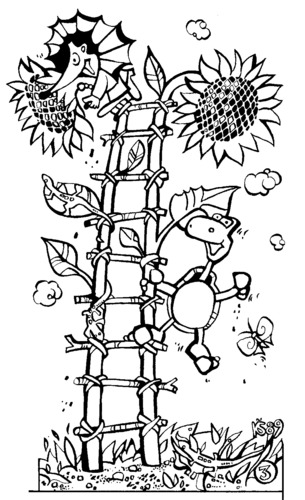 Cartoon: Sunflower Eaters (medium) by Kestutis tagged adventure,lithuania,siaulytis,kestutis,strip,comic,kids,child,kind,hedgehog,turtoise,education,kinder,children,sunflower