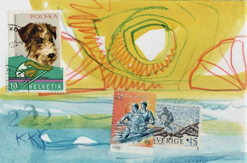 Cartoon: Three Men in a Boat (medium) by Kestutis tagged dada,postcard,writer,boat,men,dog,london,philately,england,kestutis,lithuania