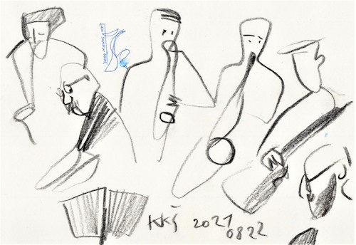 Cartoon: V.Labutis and Jazz musicians (medium) by Kestutis tagged jazz,musicians,kestutis,lithuania,sketch