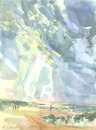 Cartoon: Baltic Sea coast. Palanga (small) by Kestutis tagged aquarell,meer,watercolor,ostsee,kestutis,siaulytis,lithuania,herbst,autumn,sea