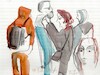 Cartoon: Event at the Night of Culture (small) by Kestutis tagged sketch,night,culture,event,kestutis,lithuania,art,kunst,figure,human