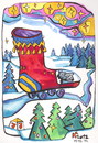 Cartoon: Wolf rides to Santa Claus (small) by Kestutis tagged wolf santa claus color spruce winter kestutis lithuania nature animal forest christmas weihnachten wald