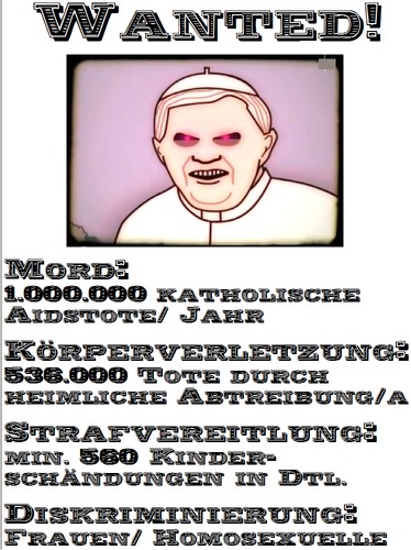 Cartoon: Ratzinger in Berlin (medium) by Yanez tagged ratzinger,papst,benedikt,berlin,wanted,mörder
