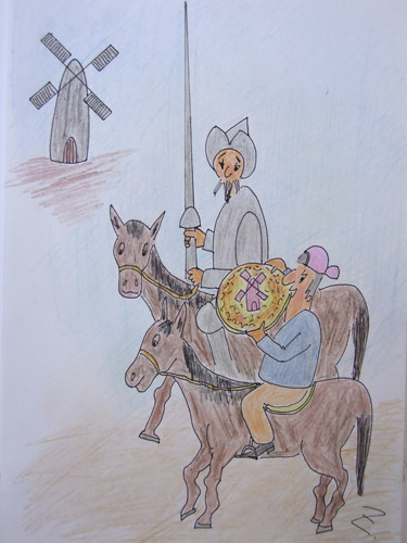 Cartoon: Don Quixote and Sancho Pizza (medium) by Zoran tagged pizzapitch
