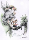 Cartoon: der Schutzengel (small) by jiribernard tagged schutzengel,gefahr,kinder,dicke,frau,gebirge,brücke