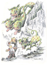 Cartoon: ohne Titel (small) by jiribernard tagged drache,prinzessin,märchen,lindwurm,missbrauch,überlegenheit,notlage,not,kamfp,befreiung,gefahr,list,recke,held,ritter,retter,siegeskampf