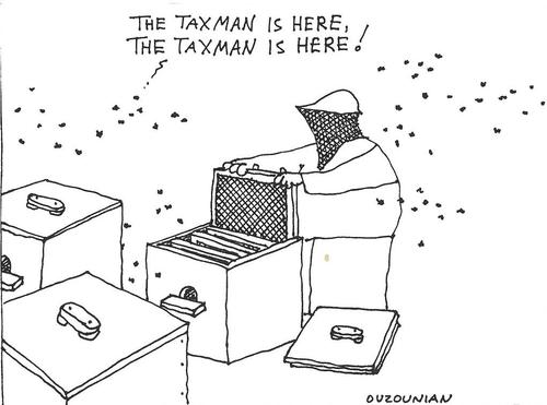 Cartoon: bees and stuff (medium) by ouzounian tagged bees,taxes,honey