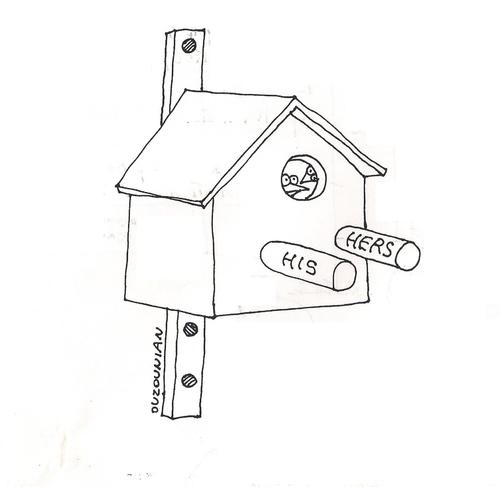Cartoon: birds and stuff (medium) by ouzounian tagged relationships,birds,couples,birdhouses