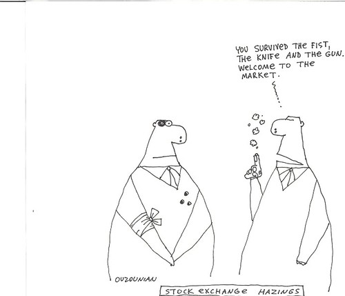 Cartoon: hazing (medium) by ouzounian tagged hazing,stockmarket,money,guns