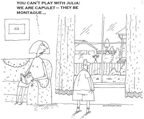 Cartoon: modern romeo and juliet (medium) by ouzounian tagged juliet,romeo,capulet,montague,sheakspeare