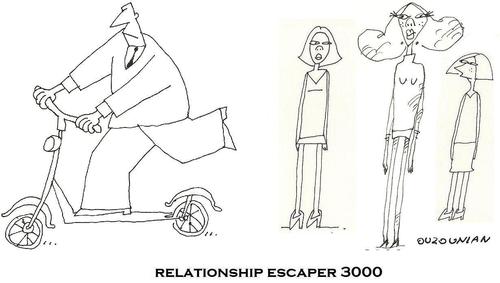 Cartoon: relationships and stuff (medium) by ouzounian tagged scooters,escape,relationship,women,men