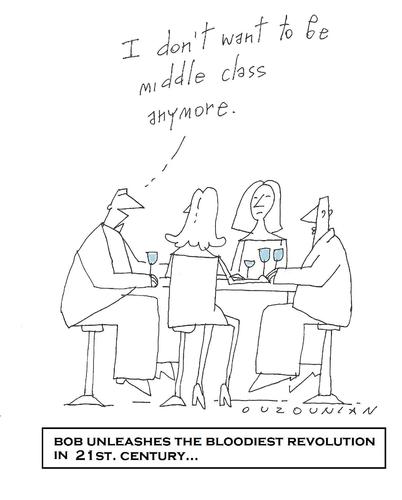 Cartoon: revolution (medium) by ouzounian tagged revolution,society,middleclass,party,boredom,ennui