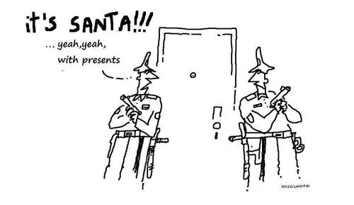 Cartoon: santa and stuff (medium) by ouzounian tagged santa,cops,christmas,presents,crime