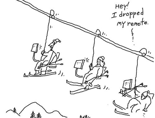 Cartoon: tv watching and stuff (medium) by ouzounian tagged nature,tv,skiing