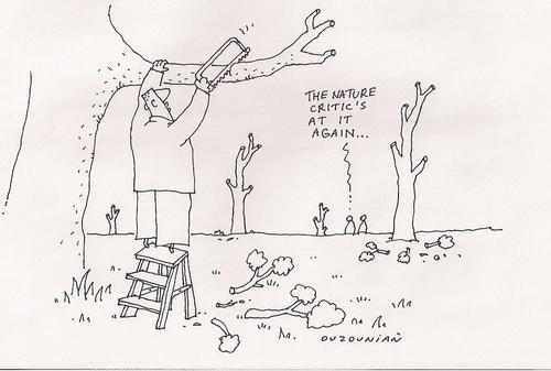 Cartoon: the critic (medium) by ouzounian tagged nature,arts,critics,reviews