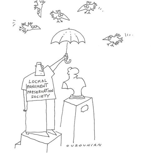 Cartoon: ouzounian (medium) by ouzounian tagged birds,umbrellas,town,statues,preservation