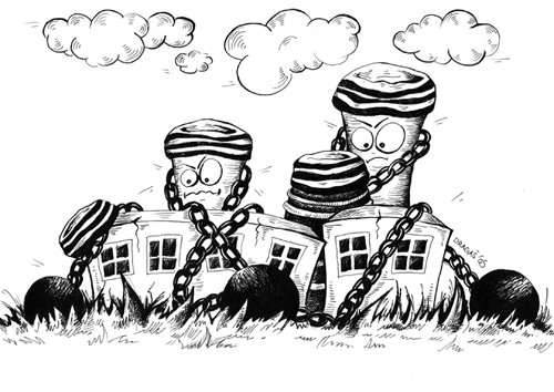 Cartoon: Chimneys in bondage (medium) by dragas tagged dragas,pancevo,serbia