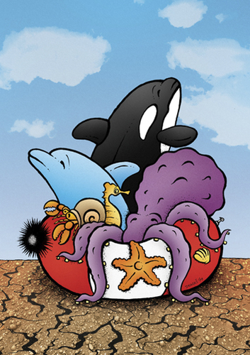 Cartoon: Salvation (medium) by dragas tagged fish,serbia,pancevo,dragas,sea,drought,lifesave,killer,whale,dolphin