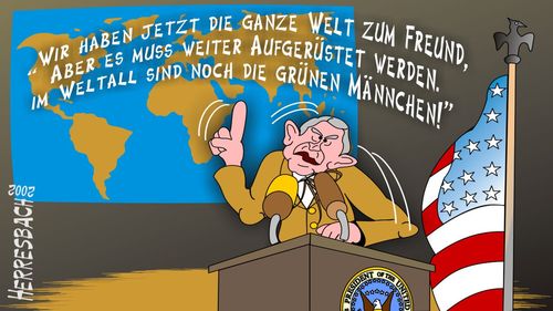 Cartoon: Cartoon 0103 (medium) by cartoonfuzzy tagged aufrüstung,bush,usa,humourus,humoristico,globalization,cartoons,cartunes,caricature,caricatura,caricaturas,karikaturen,politik,political,herresbach,wahlen,freiheit,globalisierung,krieg,michel,deutscher,innenpolitik,aussenpolitik,comixfuzzy,cartoonfuzzy