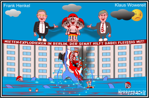 Cartoon: Cartoon 1424 (medium) by cartoonfuzzy tagged volck,heinz,karl,wowereit,klaus,henkel,frank,senat,panther,palisadenpanther,palisadenstraße,berlin,mieten,haie,miethaie,sozialwohnungen,cartoons,cartoon,karikaturen,politik,herresbach,innenpolitik,cartoonfuzzy