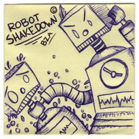 Cartoon: Robot Shakedown (medium) by memebots tagged robot,lowbrow,memebot