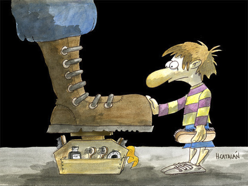 Cartoon: LUSTRABOTAS (medium) by HCATALAN tagged chico,de,la,calle,policia,violencia,bota