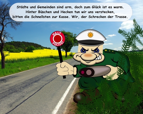 Cartoon: am Straßenrand (medium) by RiwiToons tagged radarkontrolle,polizei,versteckt,blitzer,laserpistole,geschwindigkeitsüberwachung,verkehrsdelikt,raser,wegelagerer,banditen