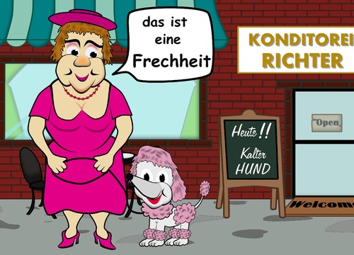 Cartoon: das Missverständnis (medium) by RiwiToons tagged kalter,hund,lady,frau,kuchen,konditorei,pudel,cafe,bäckerei,gebäck,schokolade