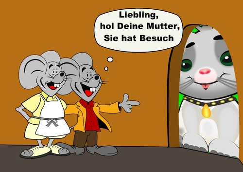 Cartoon: Familie Maus (medium) by RiwiToons tagged maus,ehemann,mausfrau,ehefrau,schwiegermutter,ehekrieg,ehefrieden,katze,kätzchen,mauseloch