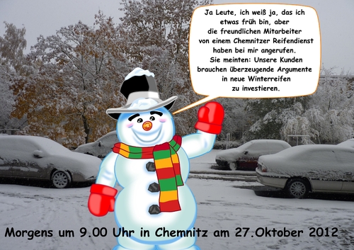 Cartoon: Wetterkapriolen (medium) by RiwiToons tagged schnee,schneefall,oktober,wintereinbruch,sauwetter,winterreifen,schneedecke,überraschung