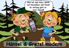 Cartoon: Hänsel und Gretel mit GPS (small) by RiwiToons tagged geocaching schnitzeljagd märchen hänsel gretel gpsempfänger navi navigationsgerät trendsport hobby freizeit schatzjäger schatzsucher