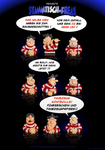 Cartoon: Das Halbe Hirn (medium) by AlterEgon tagged freax,stammtischfreax,brain,police,cop,control,iq,intelligence,alter,egon,rolf,billy,clayfigures,claycartoon,clay,bavaria,bavarians,accident