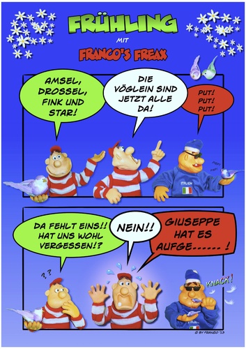 Cartoon: Frühling! (medium) by AlterEgon tagged bayern,italien,frühling,vogelmord,singvögel,vogel,feinschmecker,essen